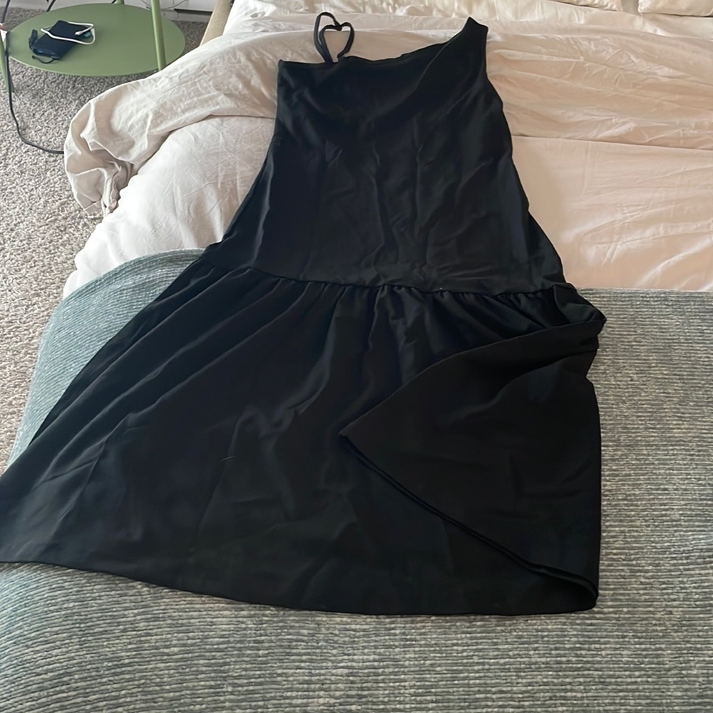 Banana Republic Woman’s black dress - thick strap on one shoulder.